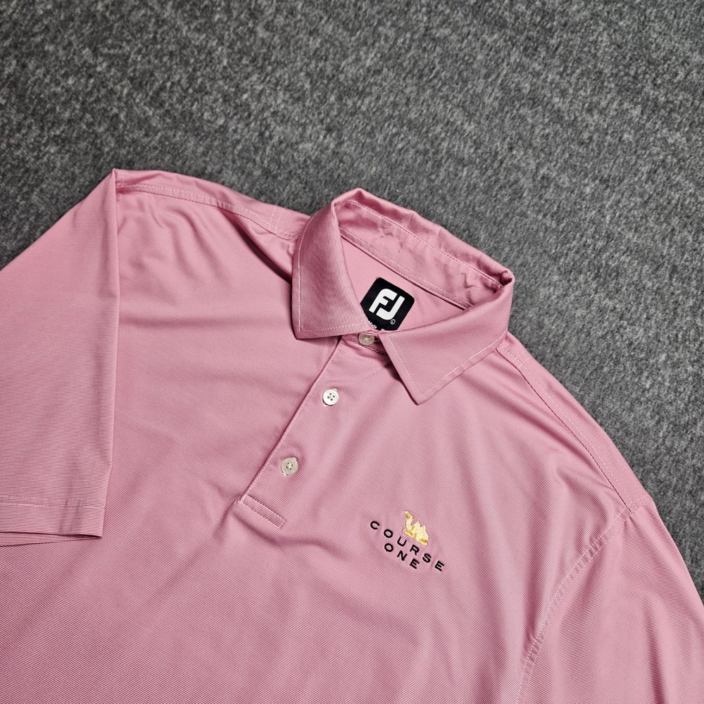 FootJoy Polo Shirt Mens Large Pink Striped Performance Course One Logo